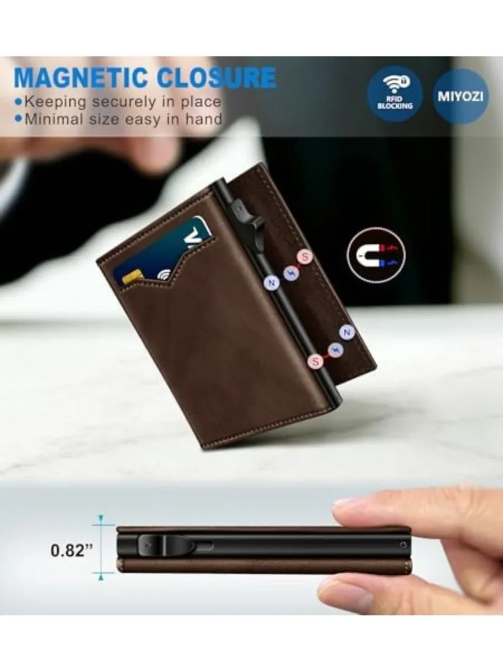 Slim RFID Blocking Wallet for Men - Cash Pocket, 2 ID Windows, Pop-Up Card
